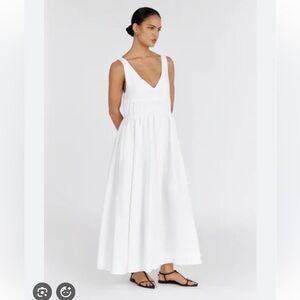 DISSH ARLO WHITE V NECK LINEN MAX DRESS NWT